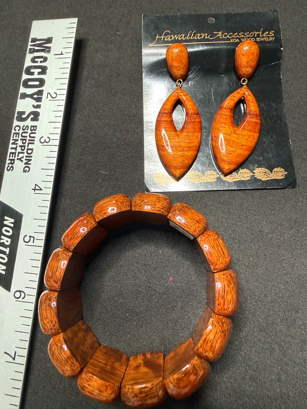 Hawaiian Accessories Wood Earrings & Bracelet Handmade Jewelry Set Brown